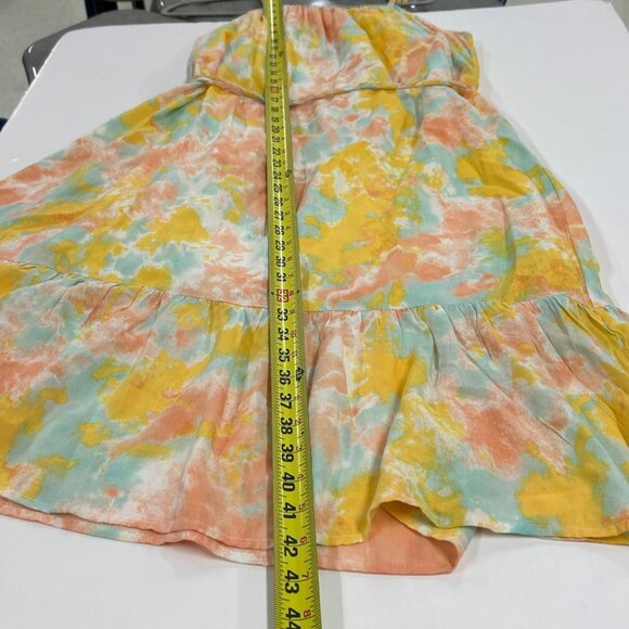 Watercolor Midi Dress Medium Tie Waist Spaghetti Strap Pastel Boho Summer - Picture 7 of 11